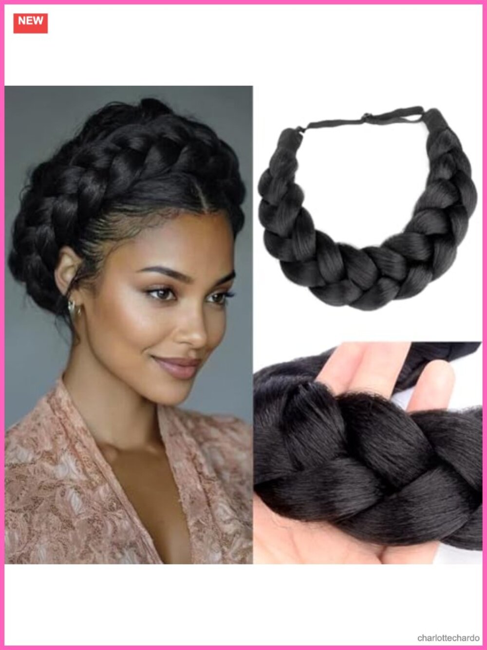 Synthetic Hair Braided Headband Hairpiece Kinky Straight Wide 2 Strands